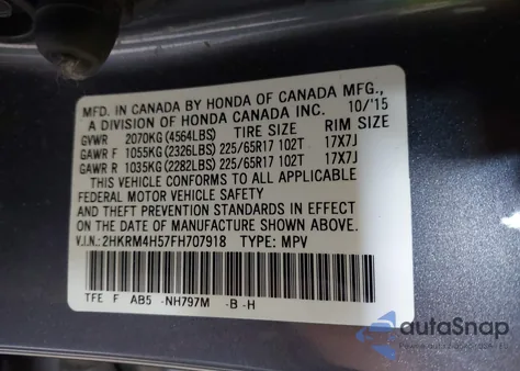 2015 Honda Cr-V Ex из США, поврежденный, VIN 2HKRM4H57FH707918